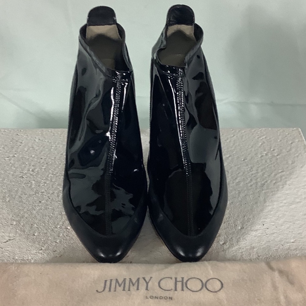 Jimmy Choo Black Patent Leather Ankle Boots Stiletto Heel Italy Size‎ 38 US 8